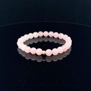 Gemstones Rose Quartz 6mm Stretchable Bracelet 14k Gold Bead Charm Stardust
